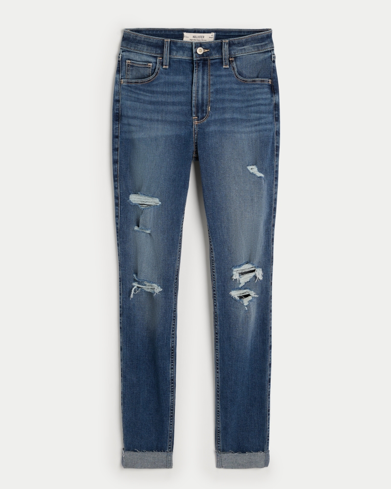 Women s High Rise Ripped Medium Wash Super Skinny Jeans in Medium Ripped Size 18 L 19 L 34W from Hollister