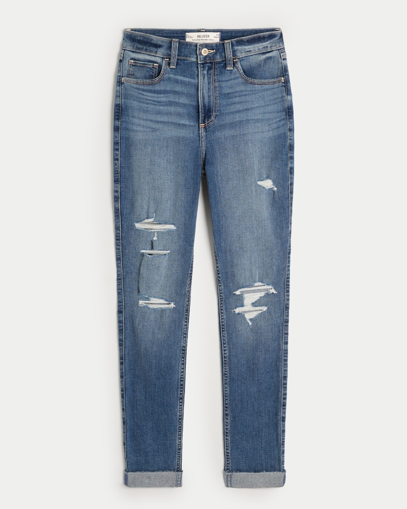 Curvy High-Rise Ripped Medium Wash Super Skinny Jeans