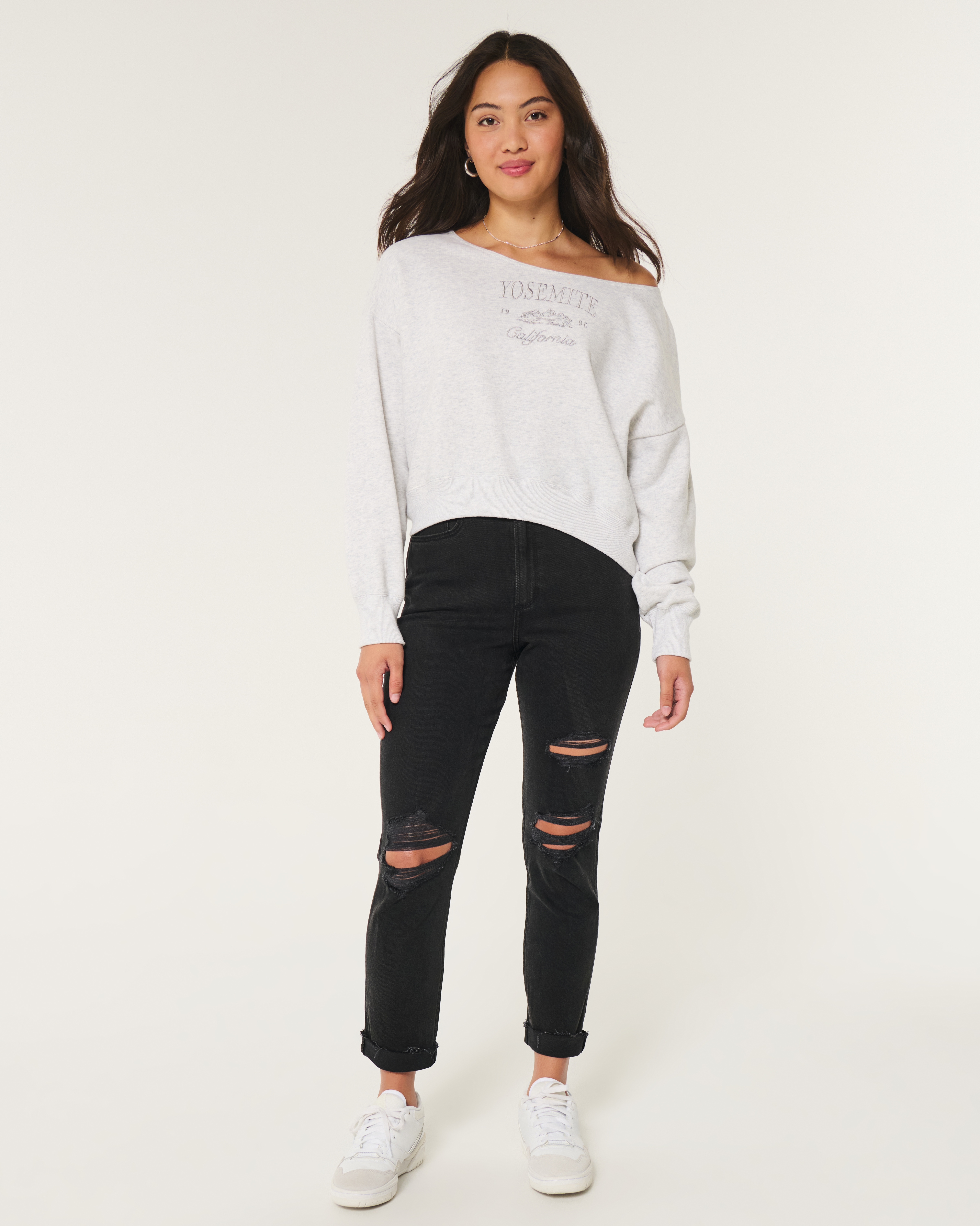 Curvy Ultra High-Rise Ripped Black Mom Jeans