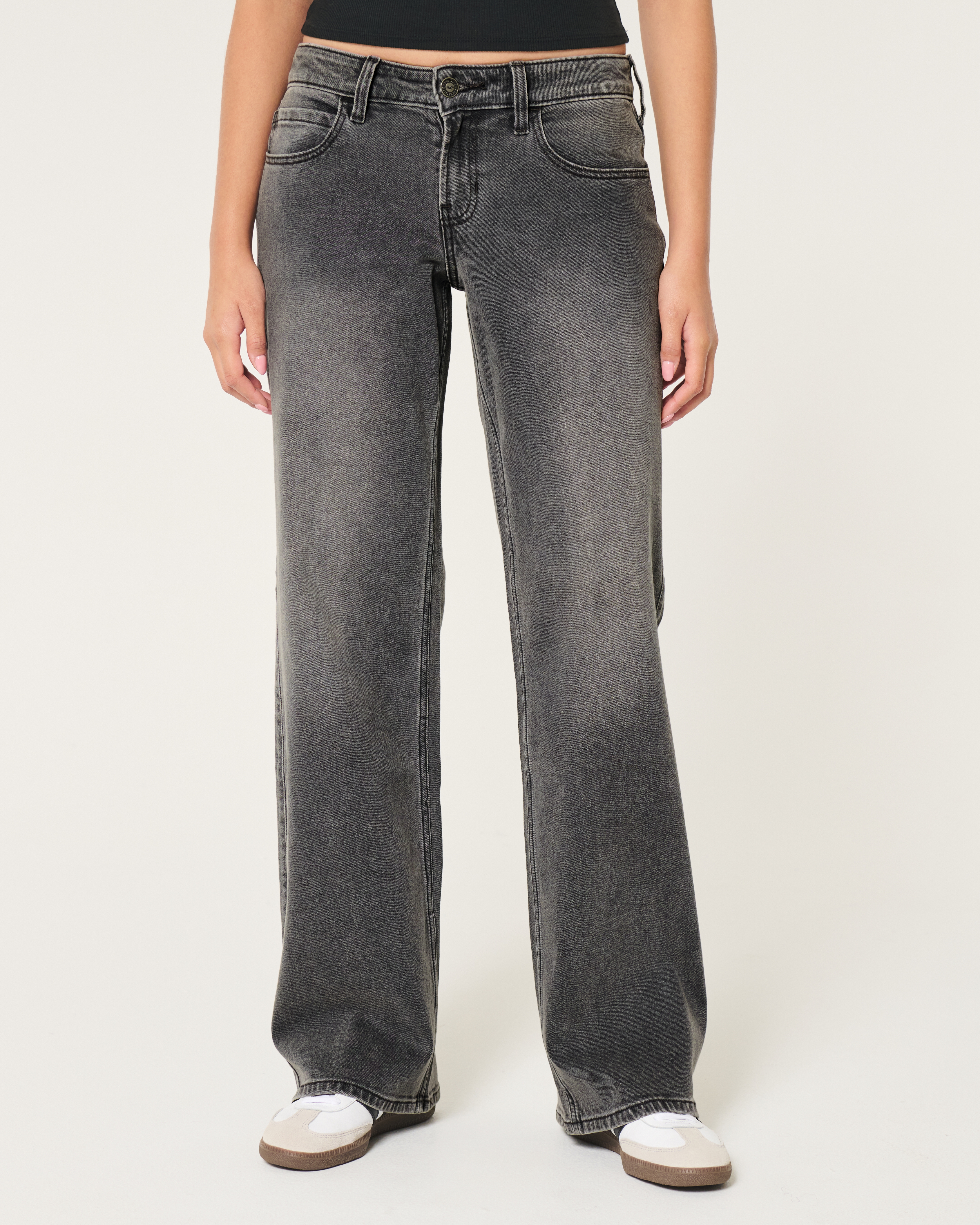 Low-Rise Washed Black Baggy Jeans