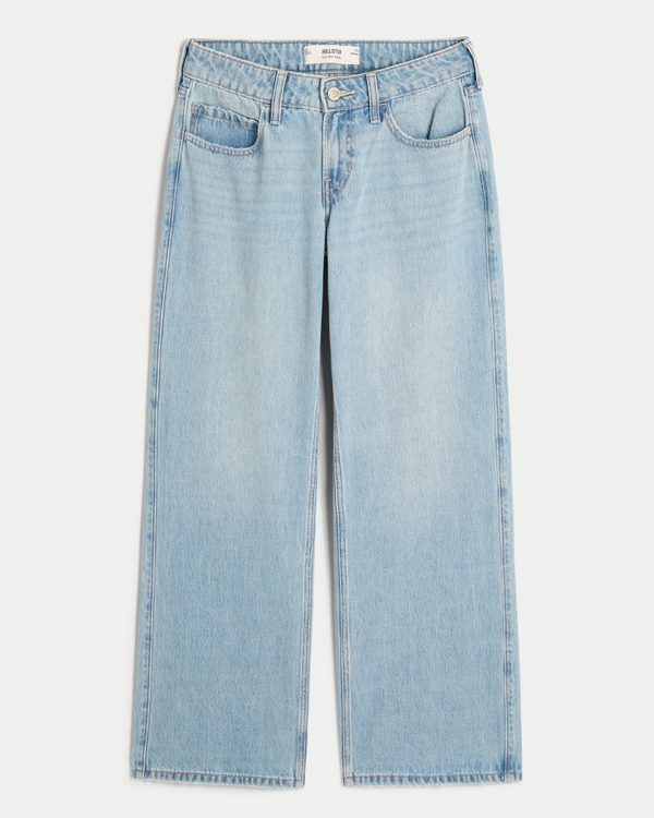Low-Rise Medium Wash Baggy Jeans, Light Wash view 1