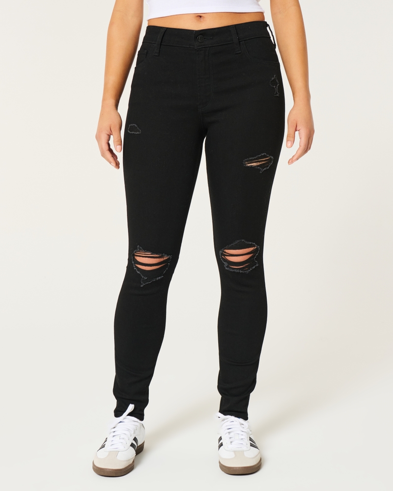 Ultra High-Rise Ripped Black Super Skinny Jeans