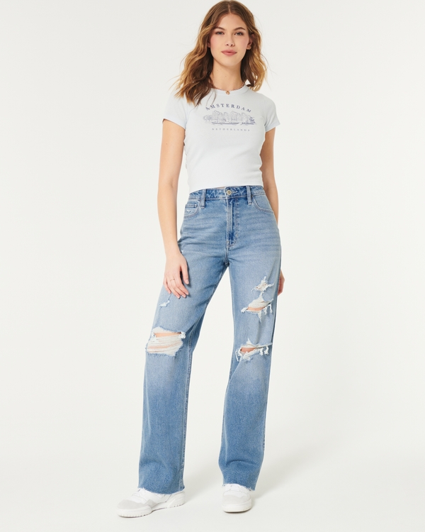 Hollister Women's Jeans Size 28x32 Low Rise Light Wash Front