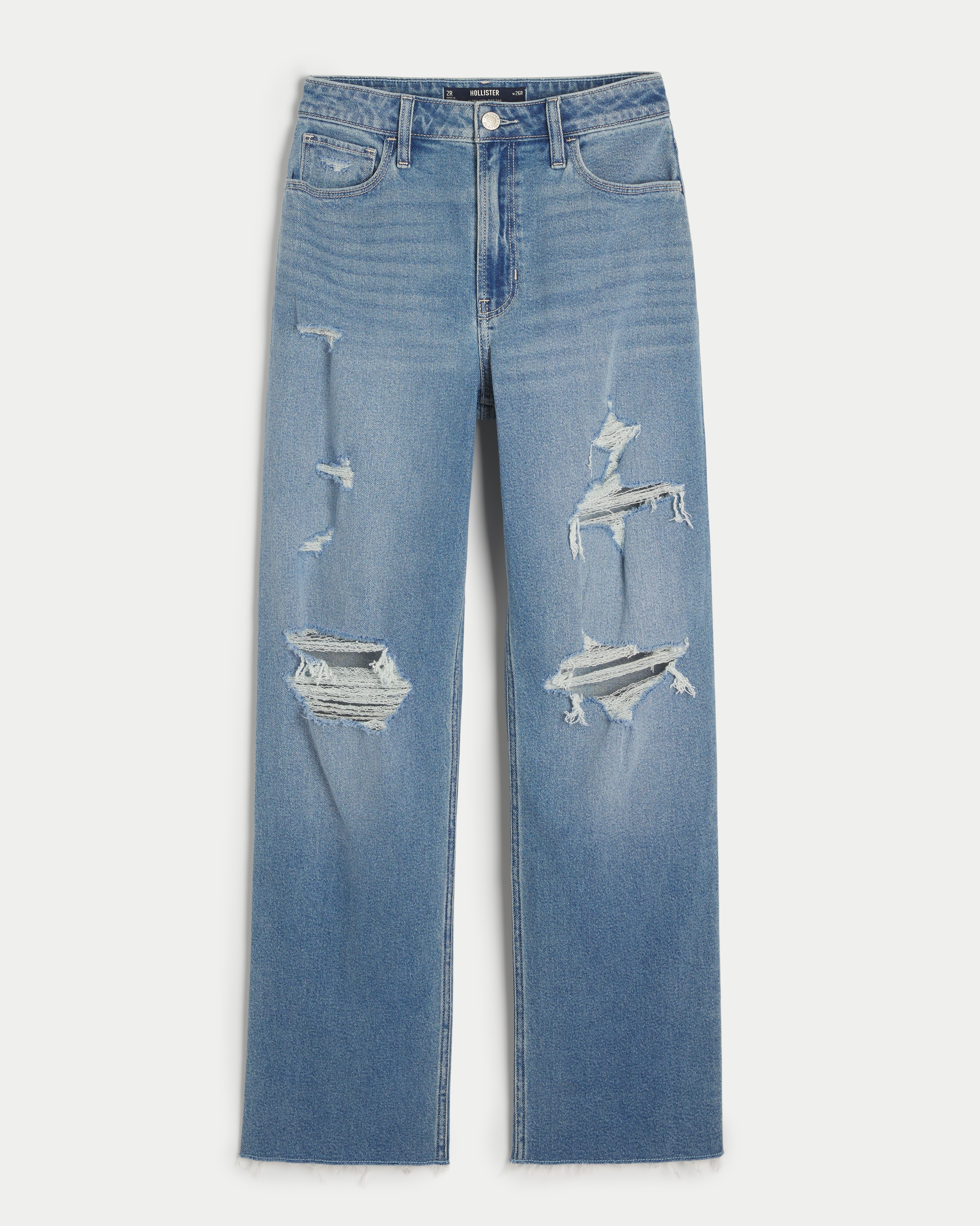 Hollister Ultra High-Rise Ripped Medium Wash Dad Jeans