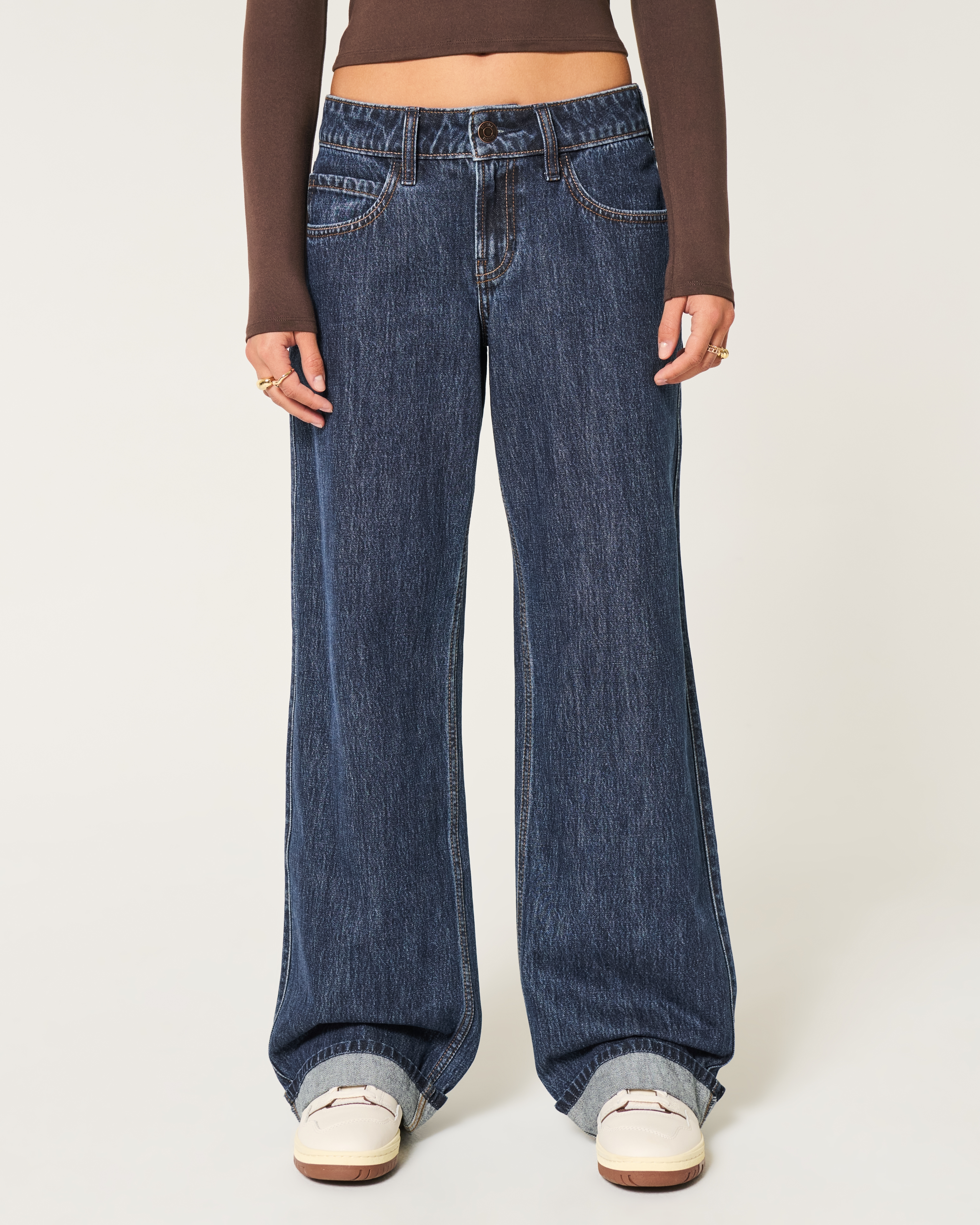 Low-Rise Dark Wash Baggy Jeans