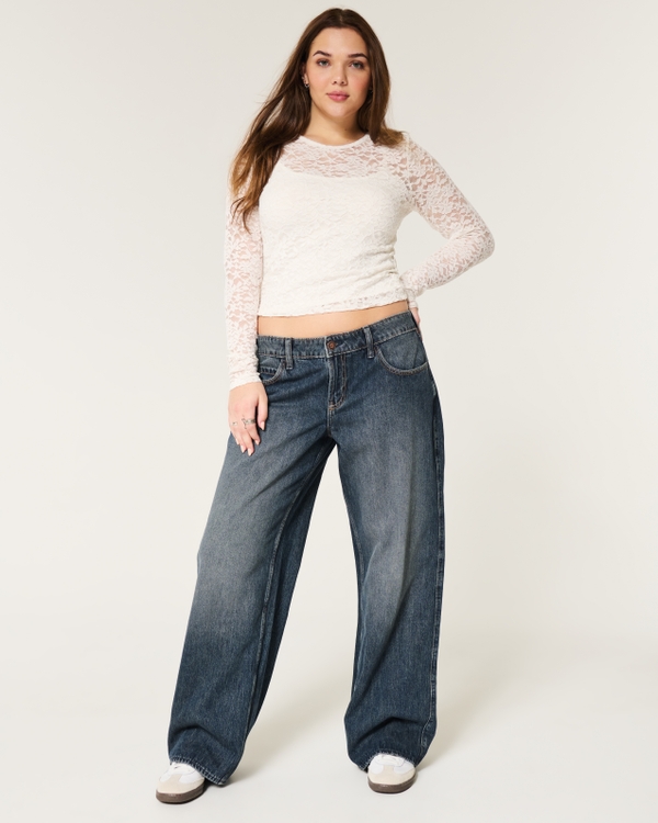 Low-Rise Dark Wash Baggy Jeans, Dark Tint