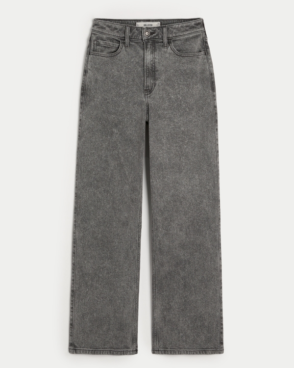 Ultra High-Rise Washed Grey Baggy Jeans, Grey Acid Wash