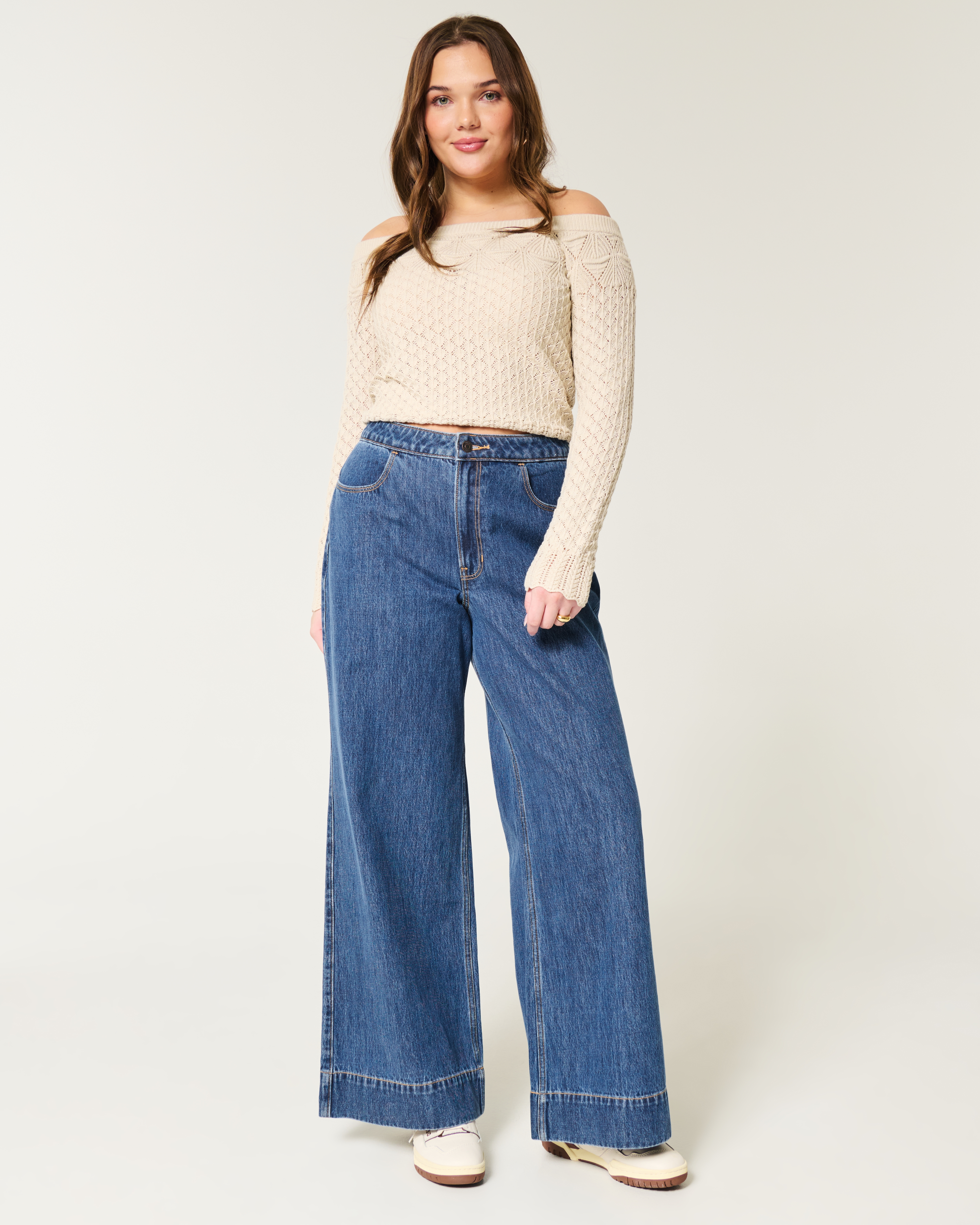 Ultra High-Rise Medium Wash Wide-Leg Jeans