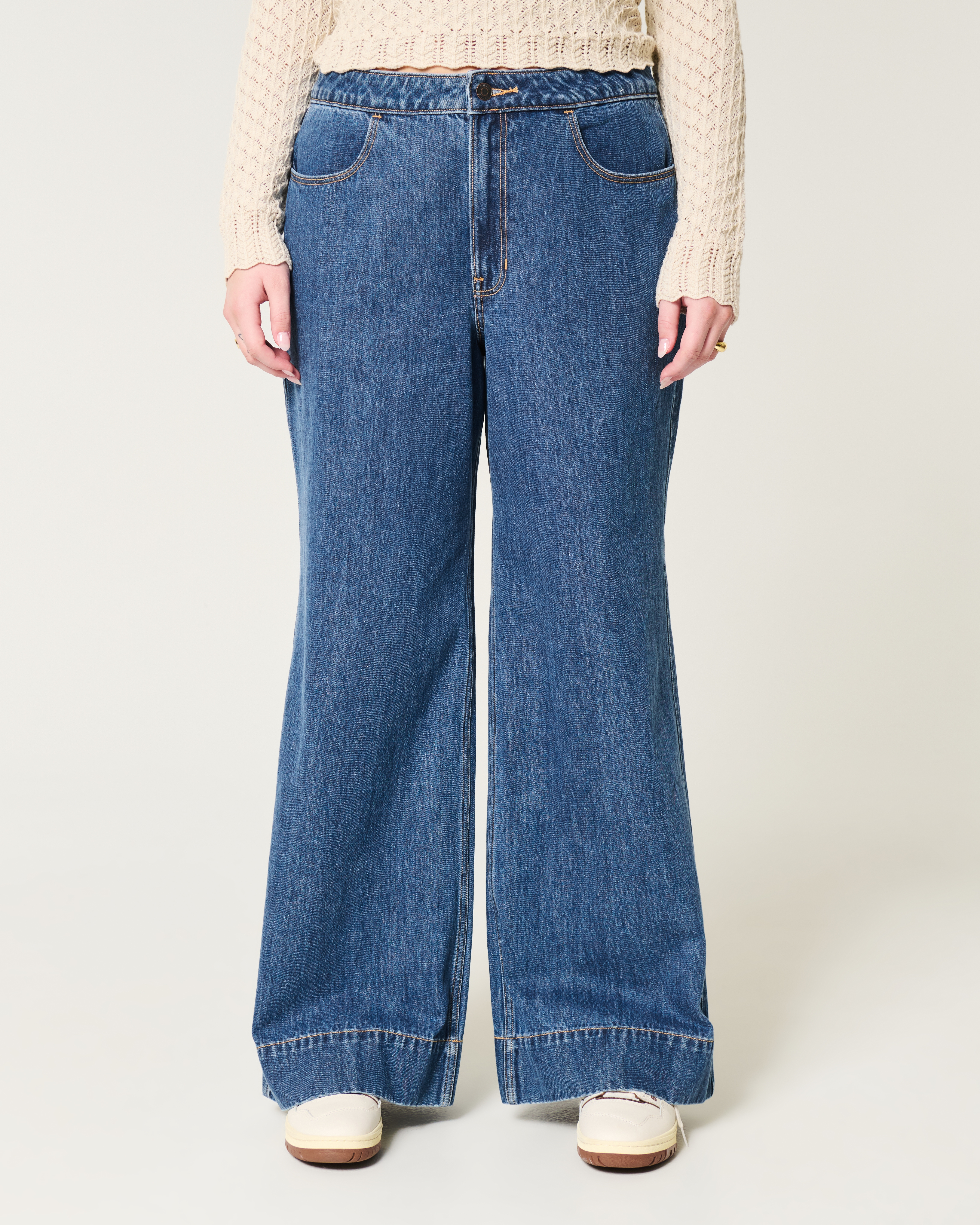 Ultra High-Rise Medium Wash Wide-Leg Jeans