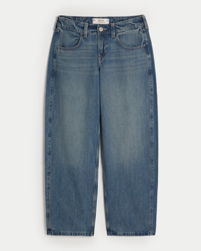 Low-Rise Medium Wash Tapered Baggy Jeans