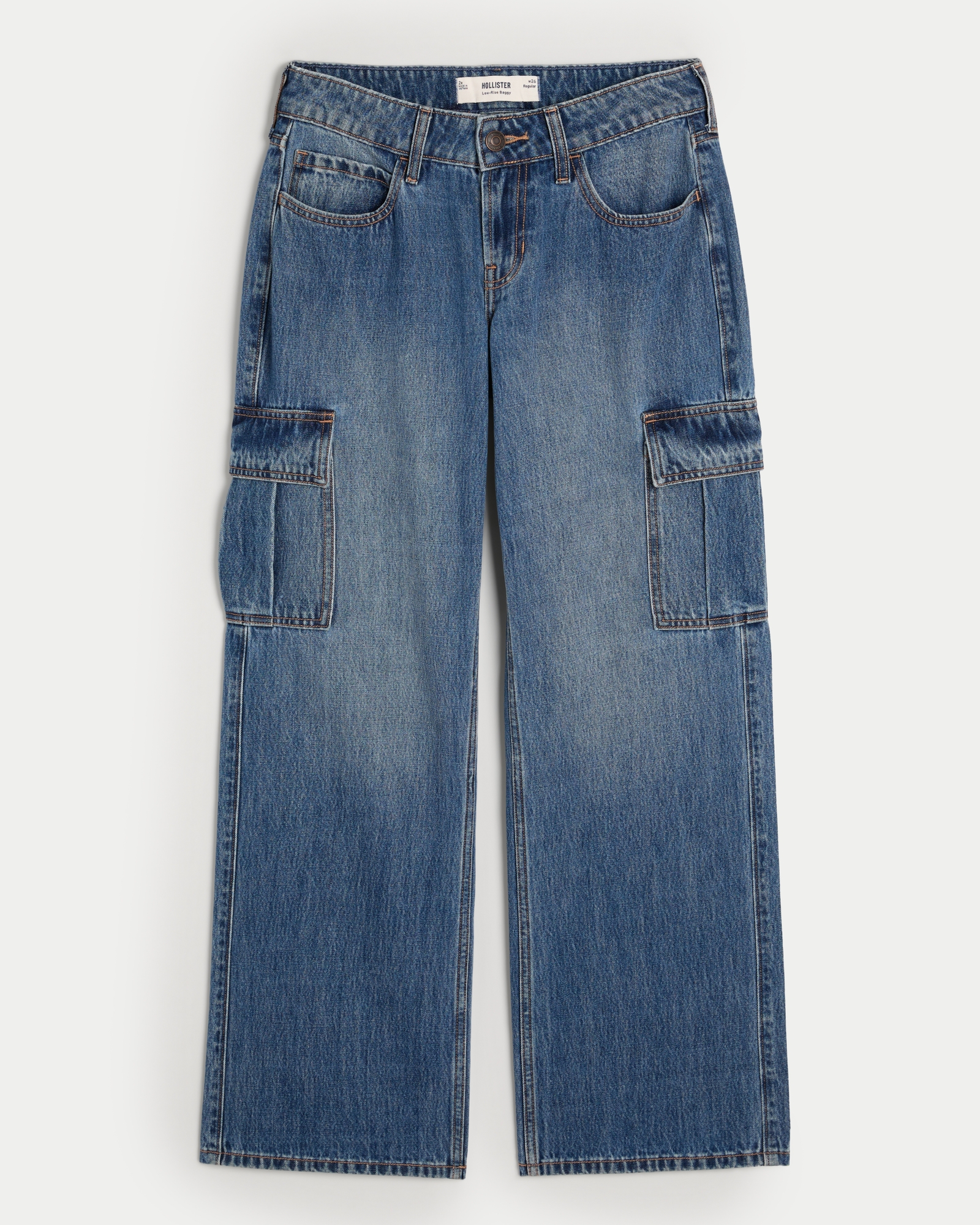 Ladies Jeans Hollister Pants Size Women's Low-Rise Dark Wash Baggy