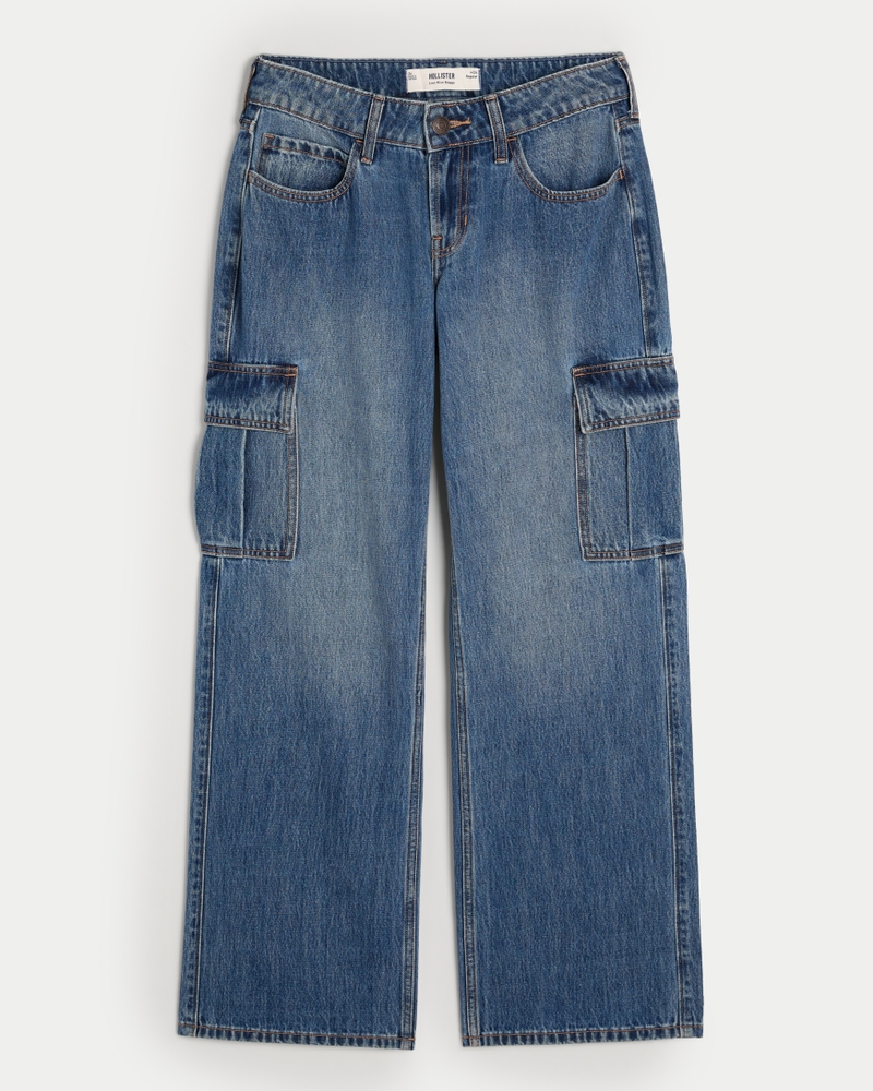 Low-Rise Medium Wash Cargo Baggy Jeans