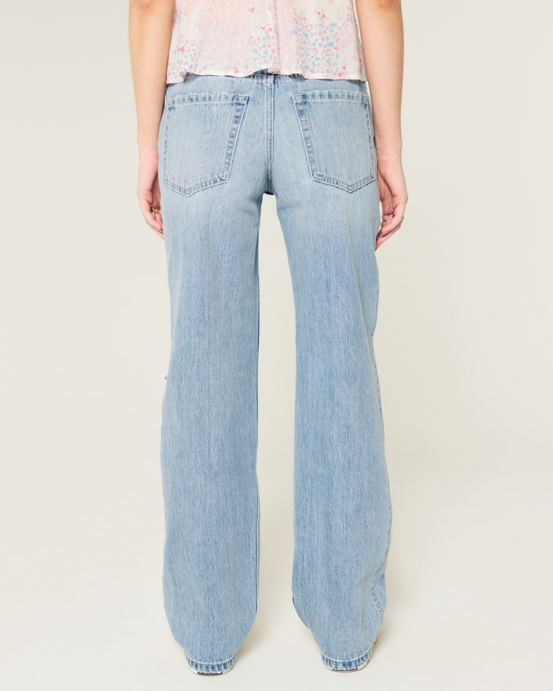 Low-Rise Ripped Light Wash Loose Jeans