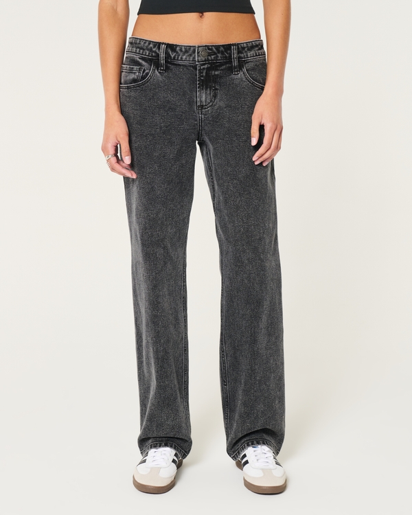 Low-Rise Washed Black Relaxed Straight Jeans, Washed Black view 2