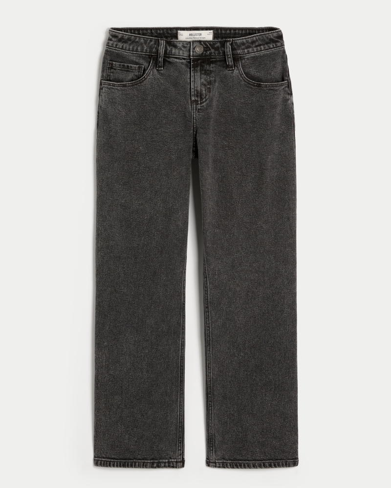 Low-Rise Washed Black Relaxed Straight Jeans