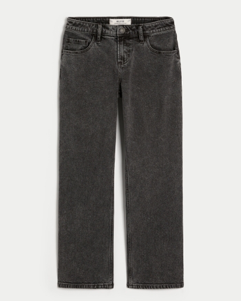 Women's Low-Rise Washed Black Relaxed Straight Jeans