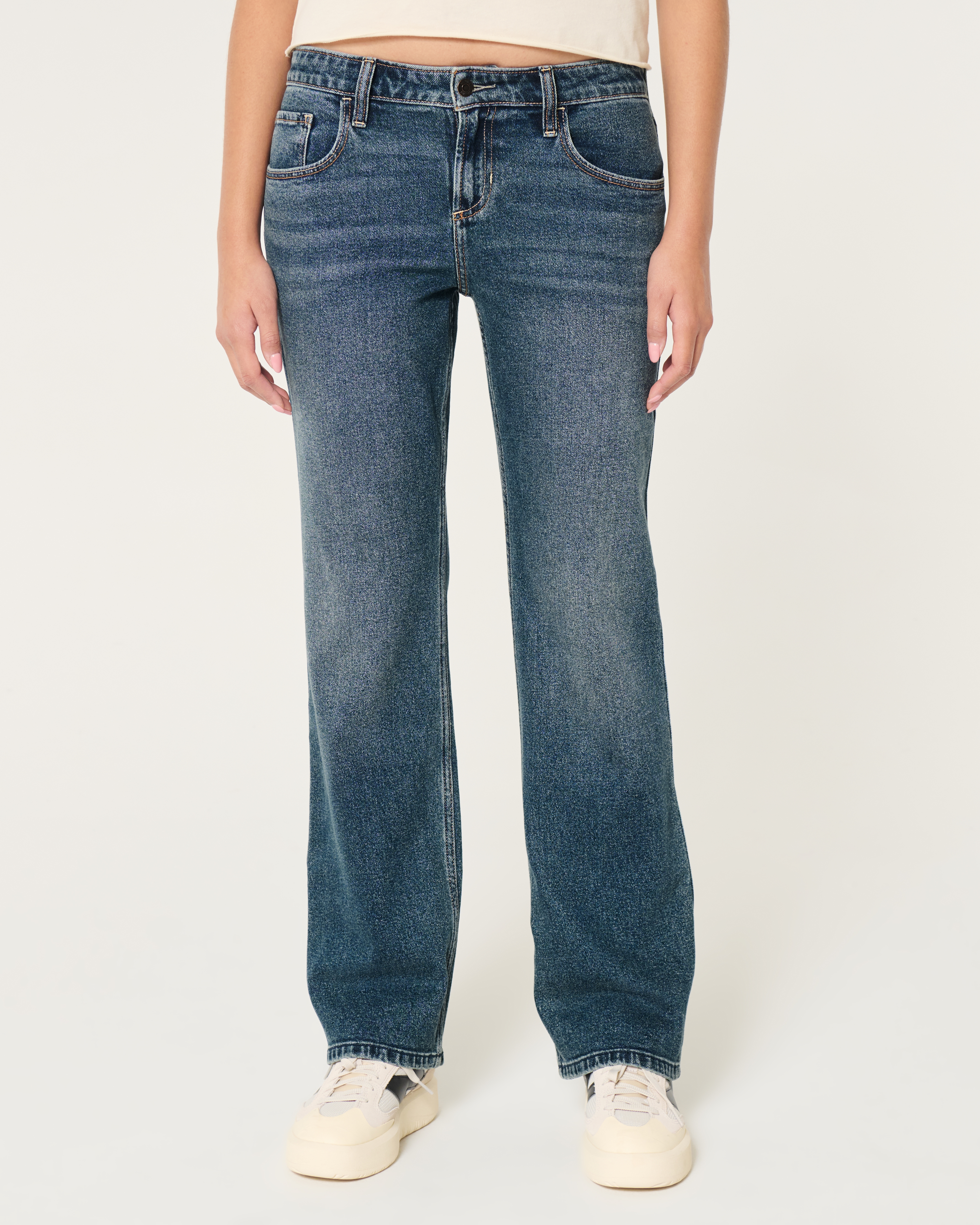 Low-Rise Dark Wash Relaxed Straight Jeans