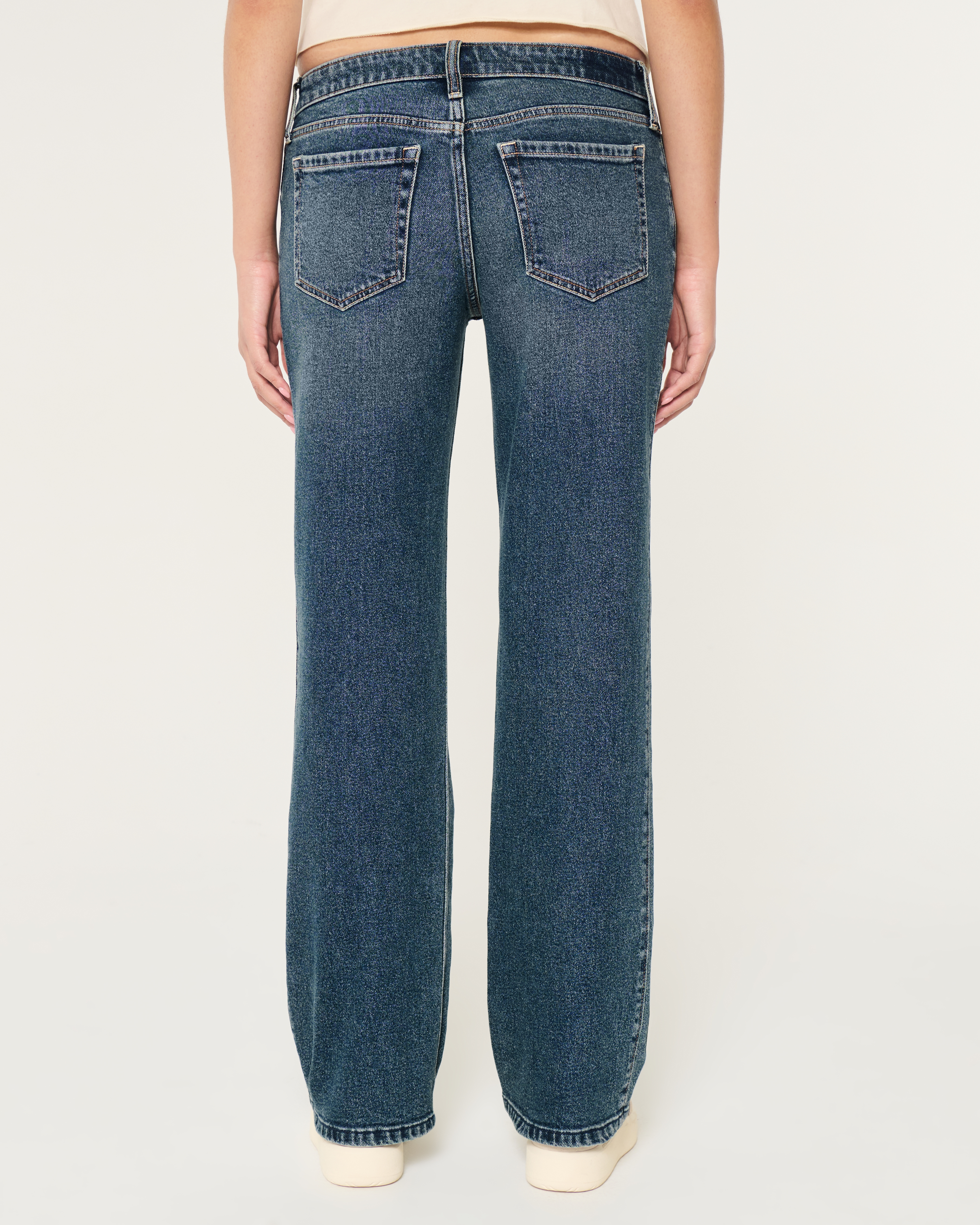 Low-Rise Dark Wash Relaxed Straight Jeans