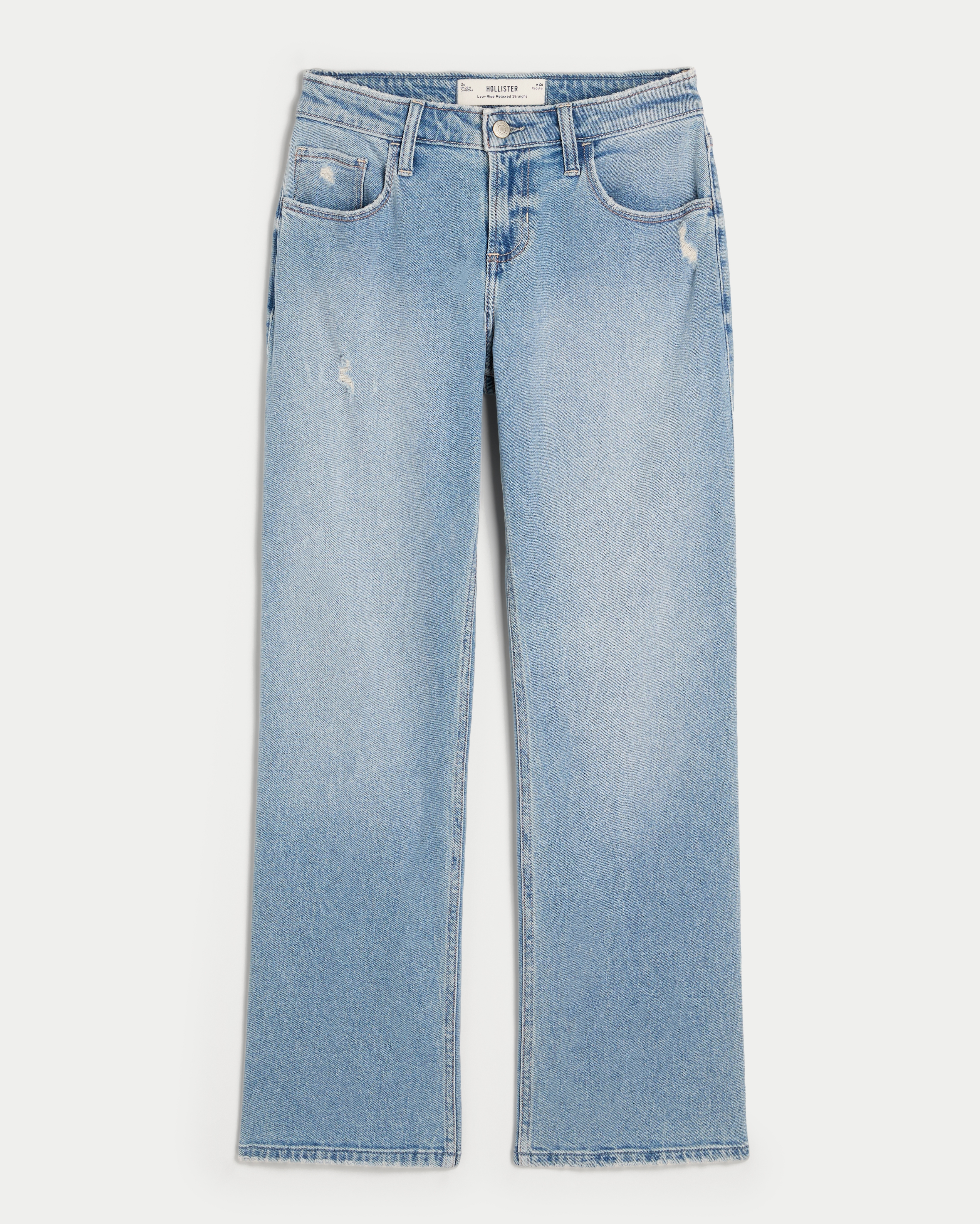 Low-Rise Distressed Medium Wash Relaxed Straight Jeans