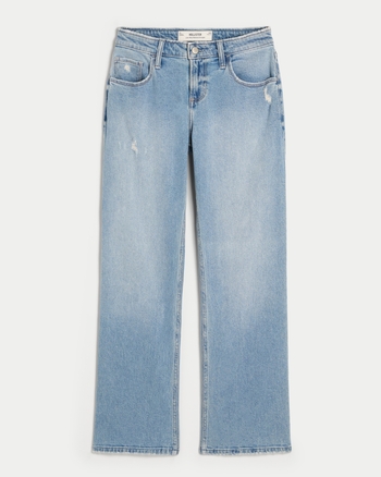 Women's Low-Rise Distressed Medium Wash Relaxed Straight Jeans | Women ...