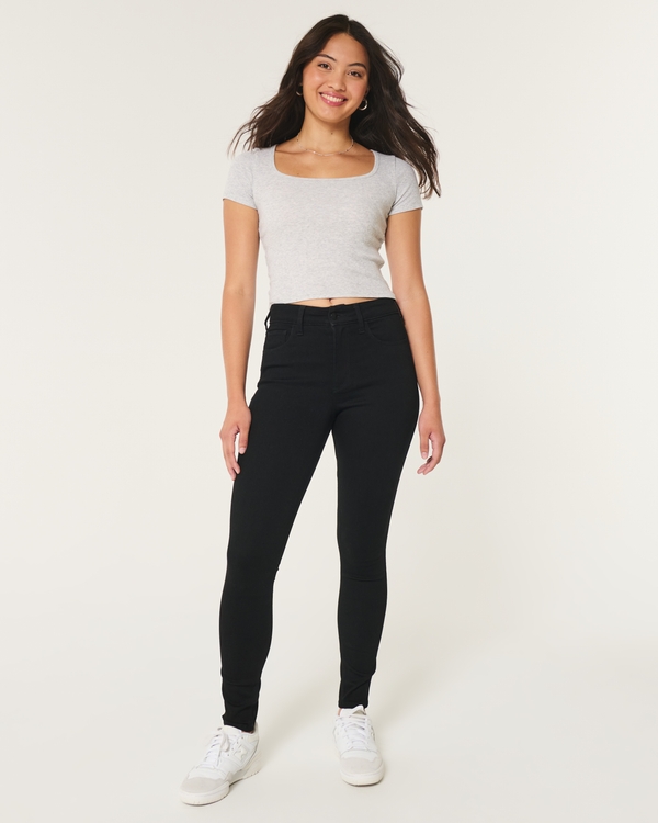 Curvy High-Rise Black Super Skinny Jeans, Black