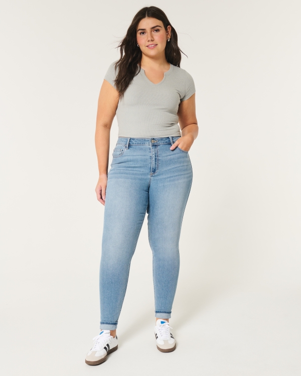 Curvy High-Rise Medium Wash Super Skinny Jeans, Medium