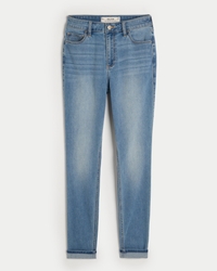 Women's Curvy High-Rise Ripped Black Super Skinny Jeans ...