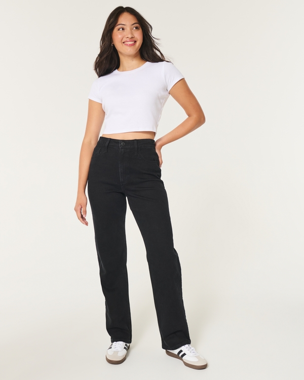 Curvy Ultra High-Rise Black Dad Jeans, Washed Black