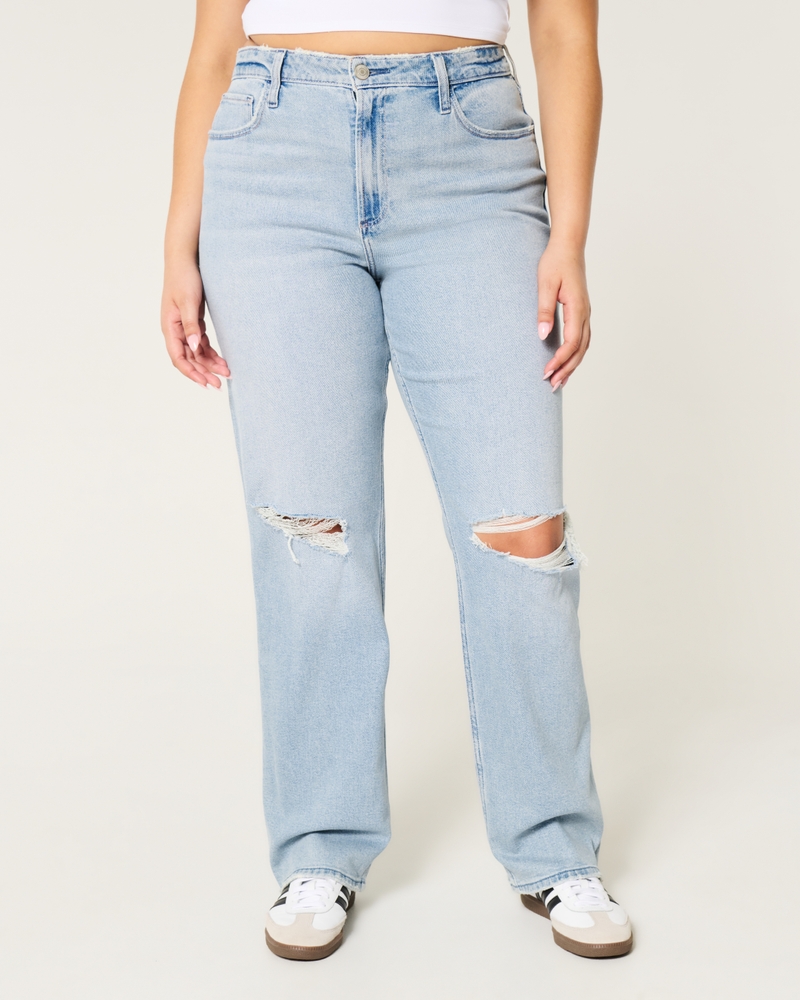 Curvy Ultra High-Rise Ripped Light Wash Dad Jeans