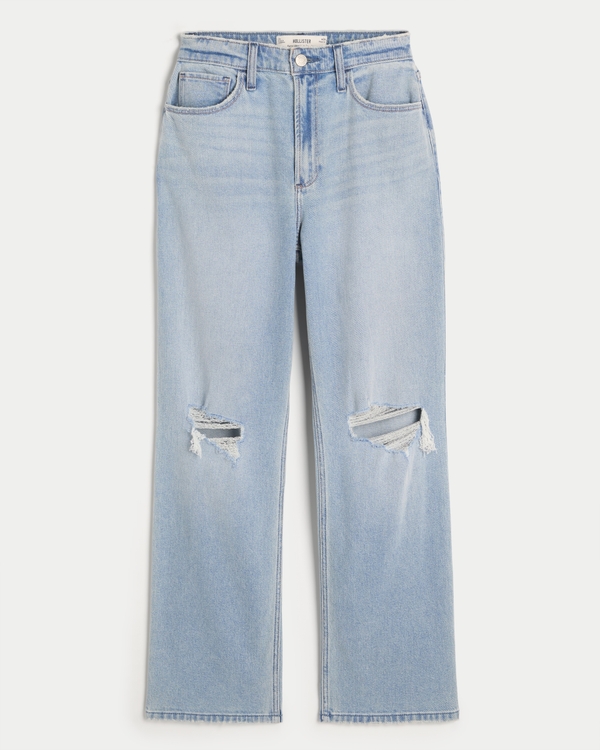 Curvy Ultra High-Rise Ripped Light Wash Dad Jeans, Medium Ripped view 1