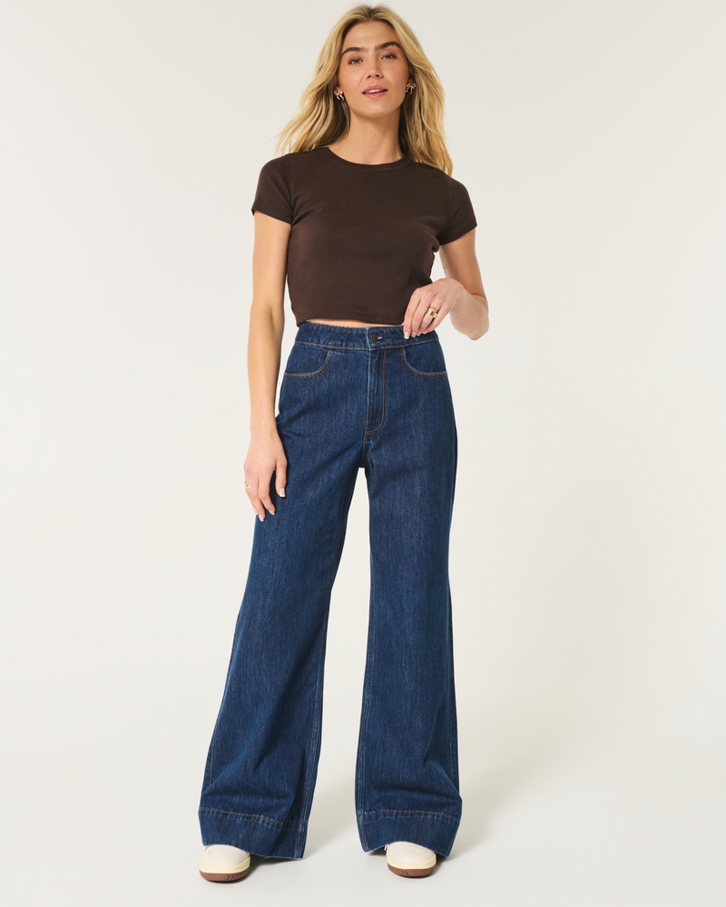 Women's Ultra High-Rise Dark Wash Wide-Leg Jeans Women's Sale
