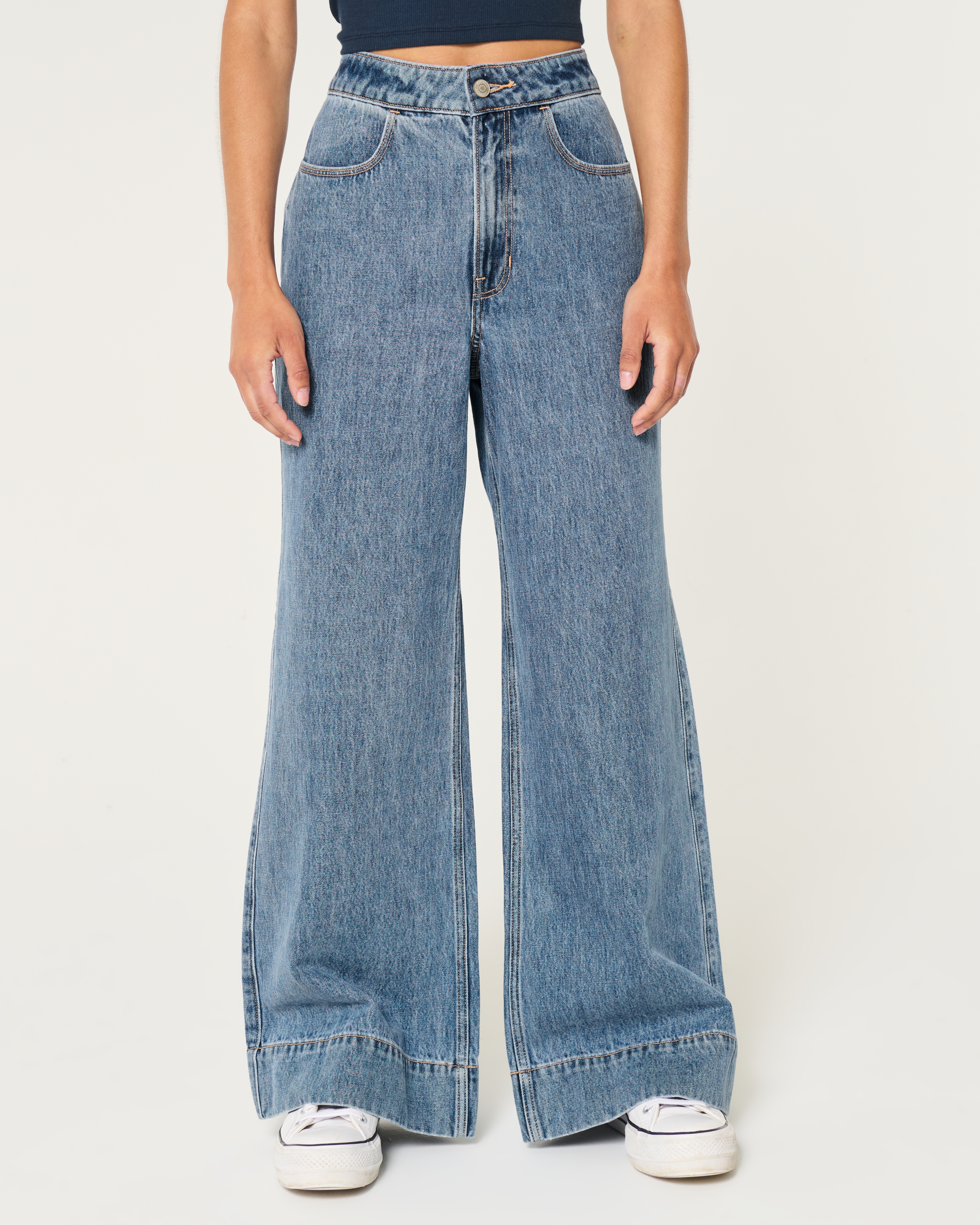 Ultra High-Rise Medium Wash Wide-Leg Jeans