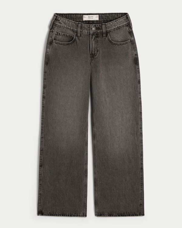 Low-Rise Washed Black Baggy Jeans, Washed Black