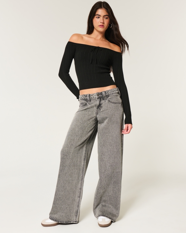 Low-Rise Washed Grey Super Baggy Jeans, Washed Black