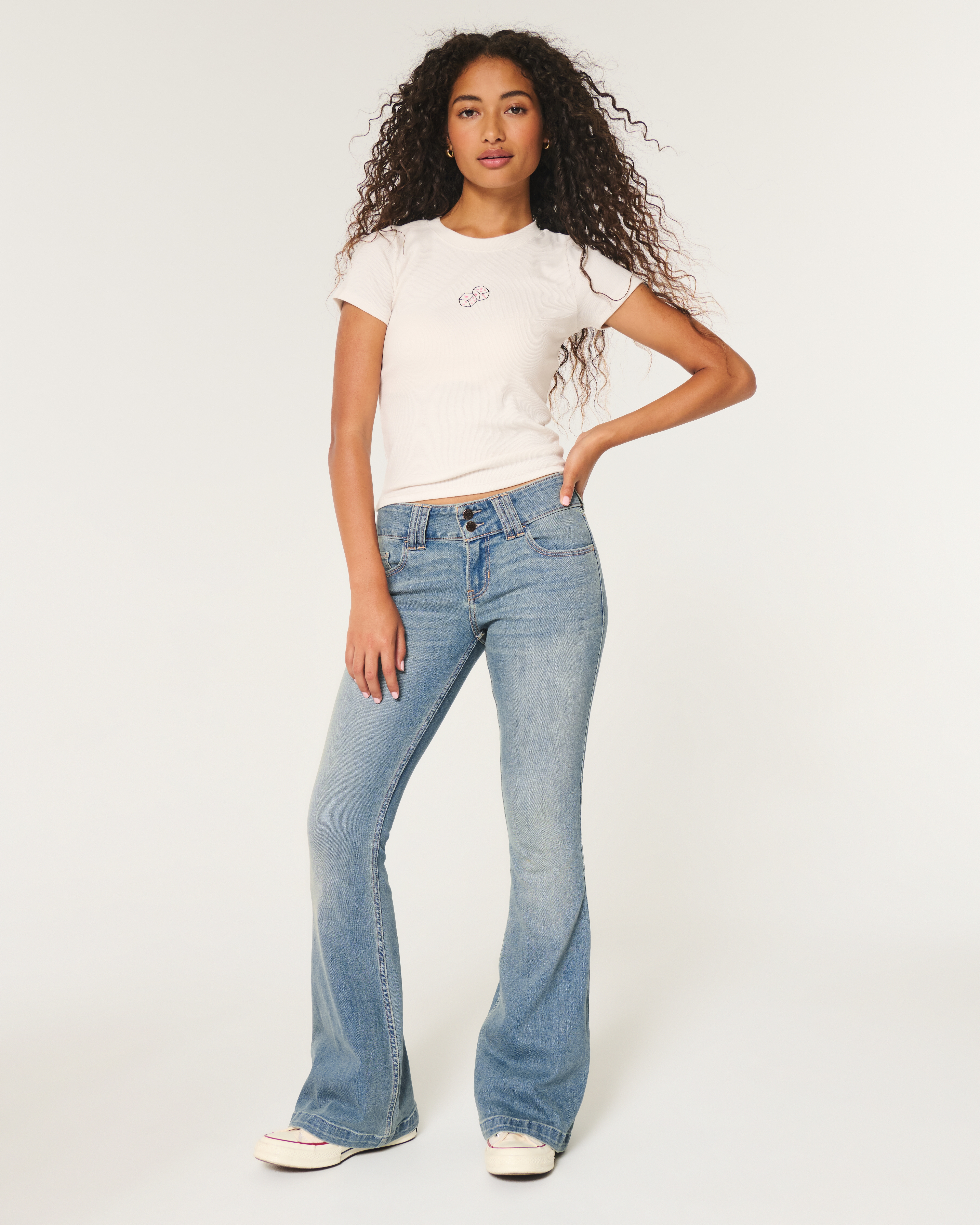 Low-Rise Medium Wash Flare Jeans