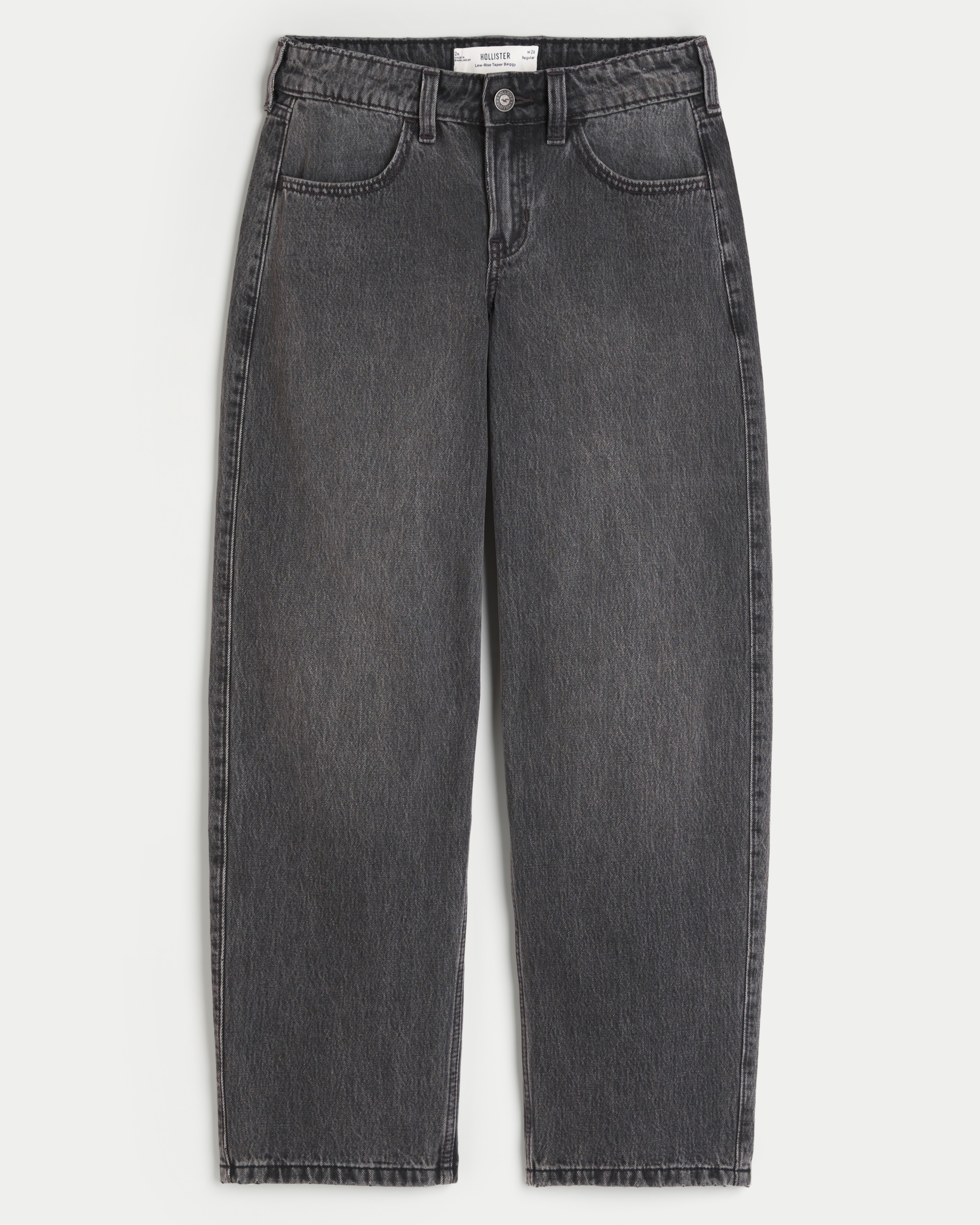 Low-Rise Washed Black Tapered Baggy Jeans