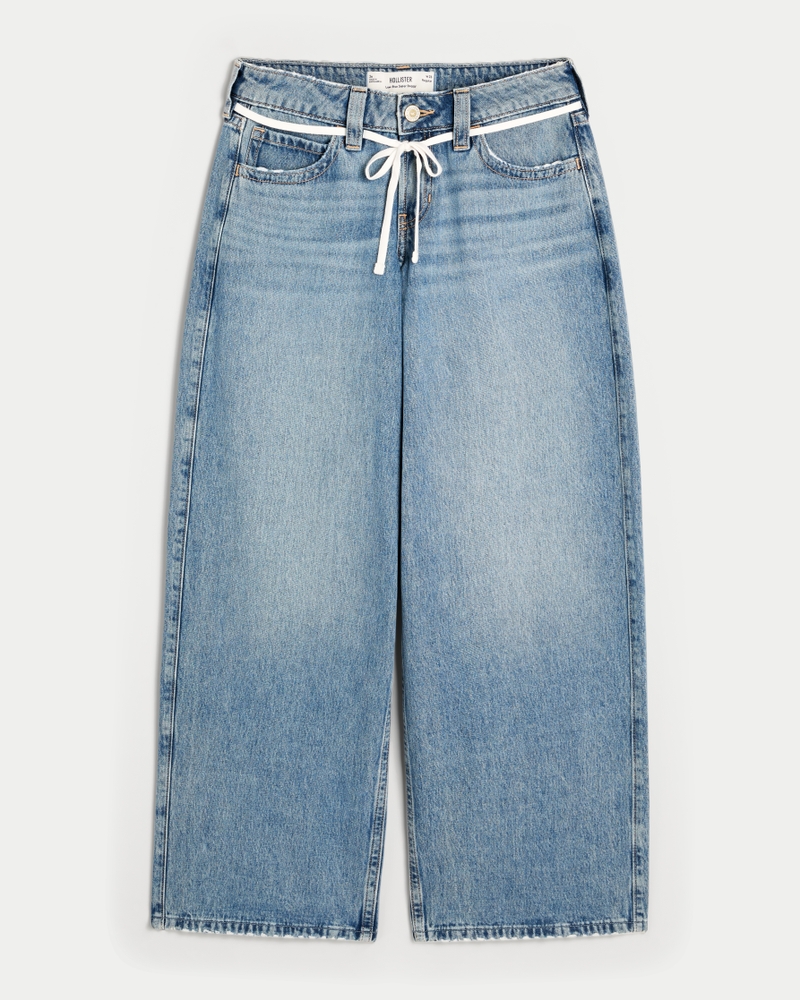 Women's Low-Rise Medium Wash Shoelace Super Baggy Jeans | Women's