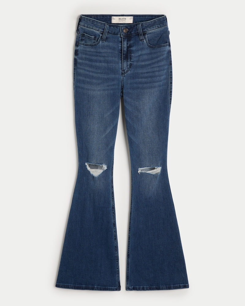 High-Rise Ripped Medium Wash Flare Jeans