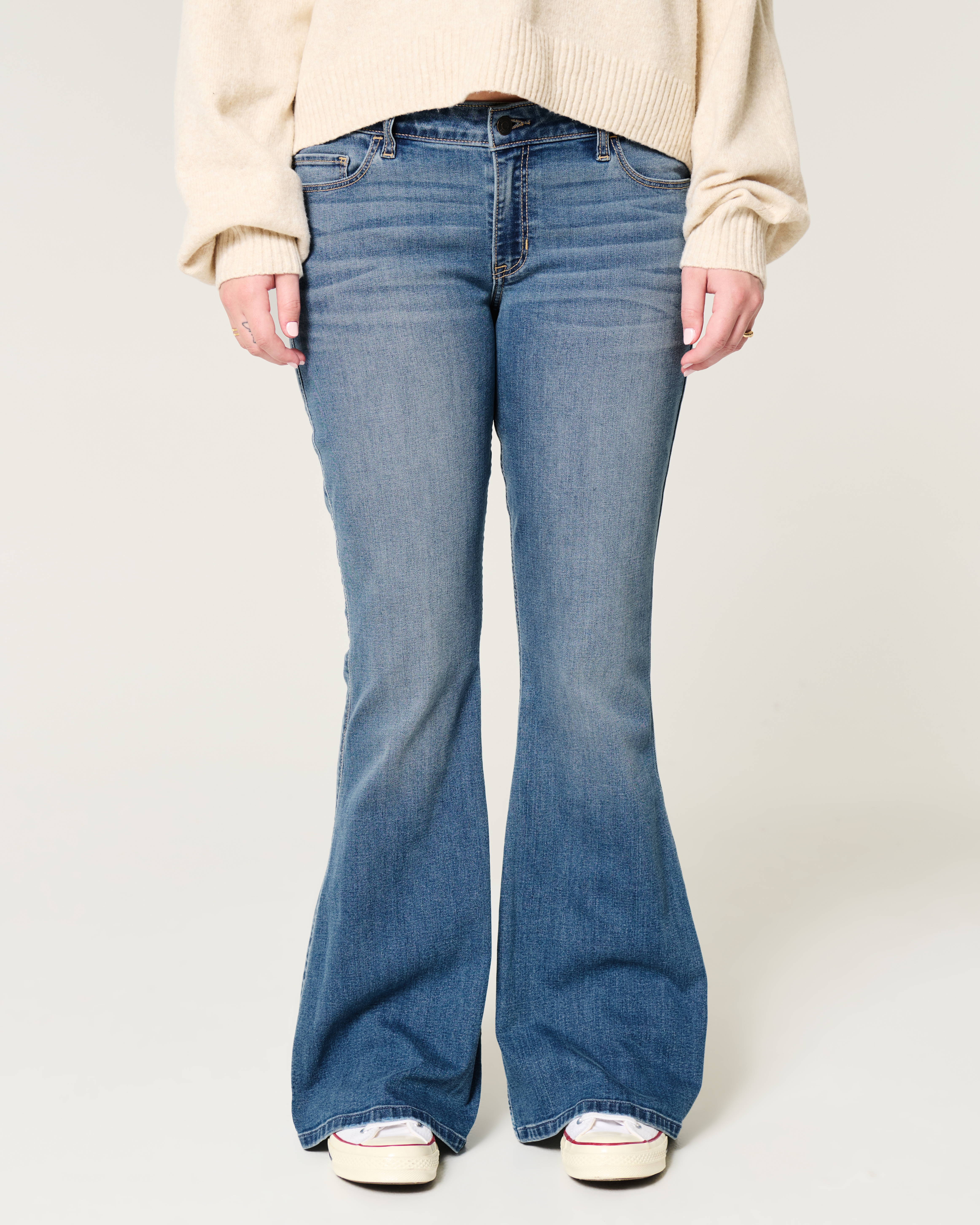 Low-Rise Medium Wash Flare Jeans