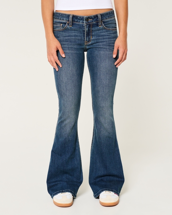 Jeans acampanados de tiro bajo con lavado medio, Medio view 2