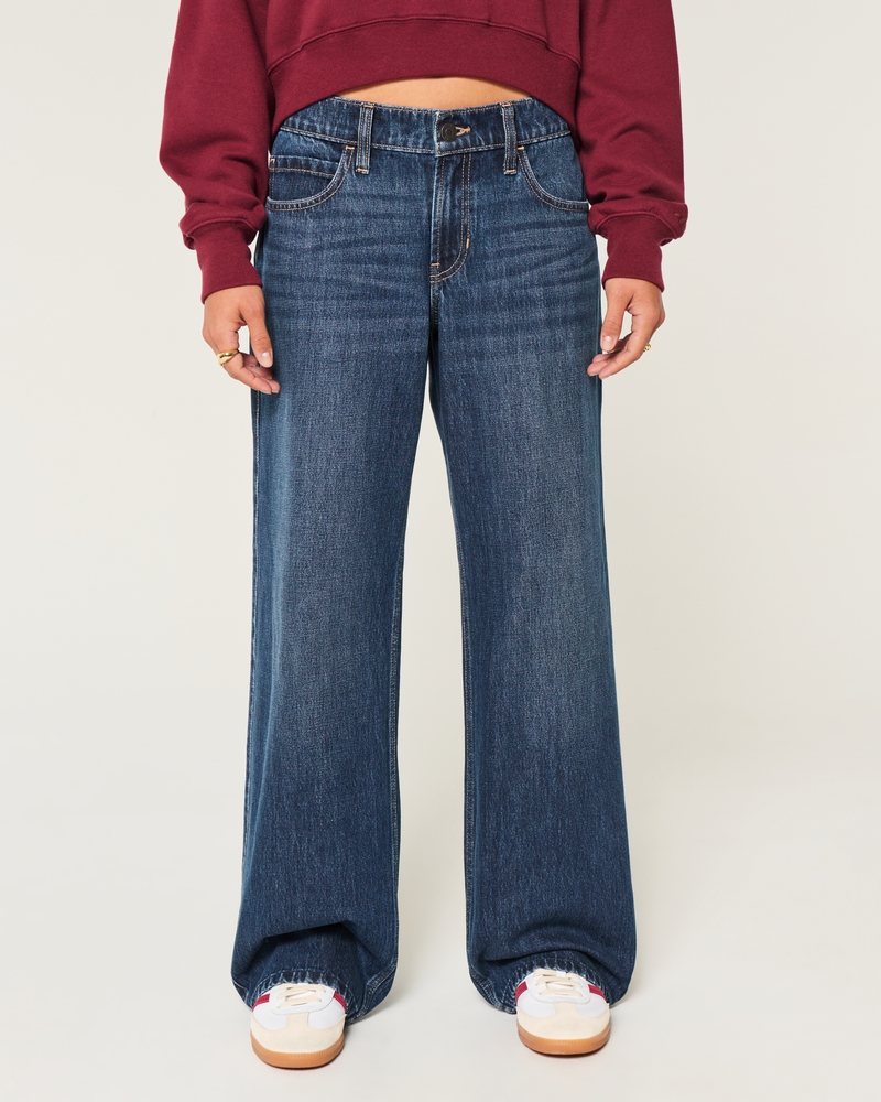 Low-Rise Dark Wash Baggy Jeans