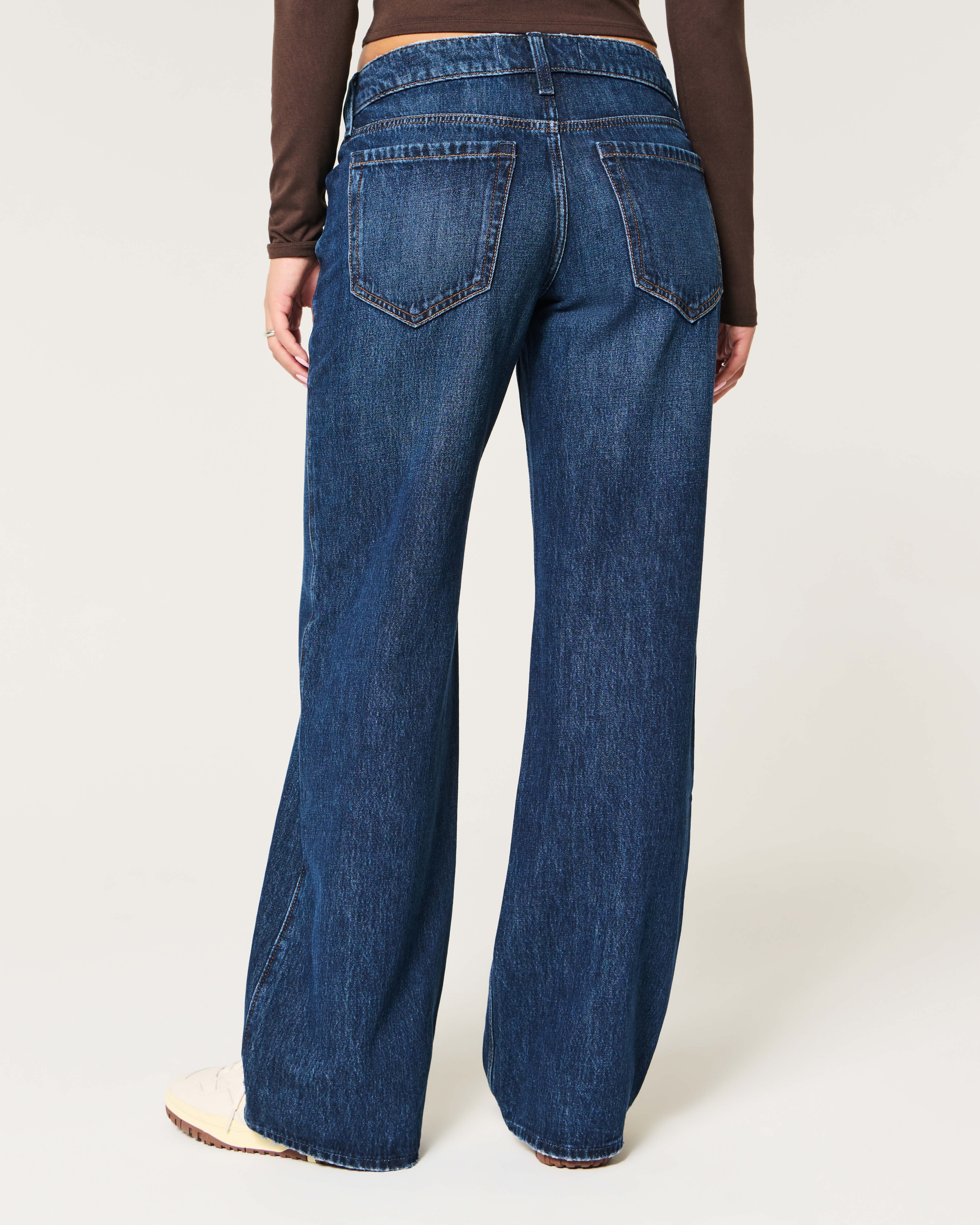 Low-Rise Dark Wash Baggy Jeans