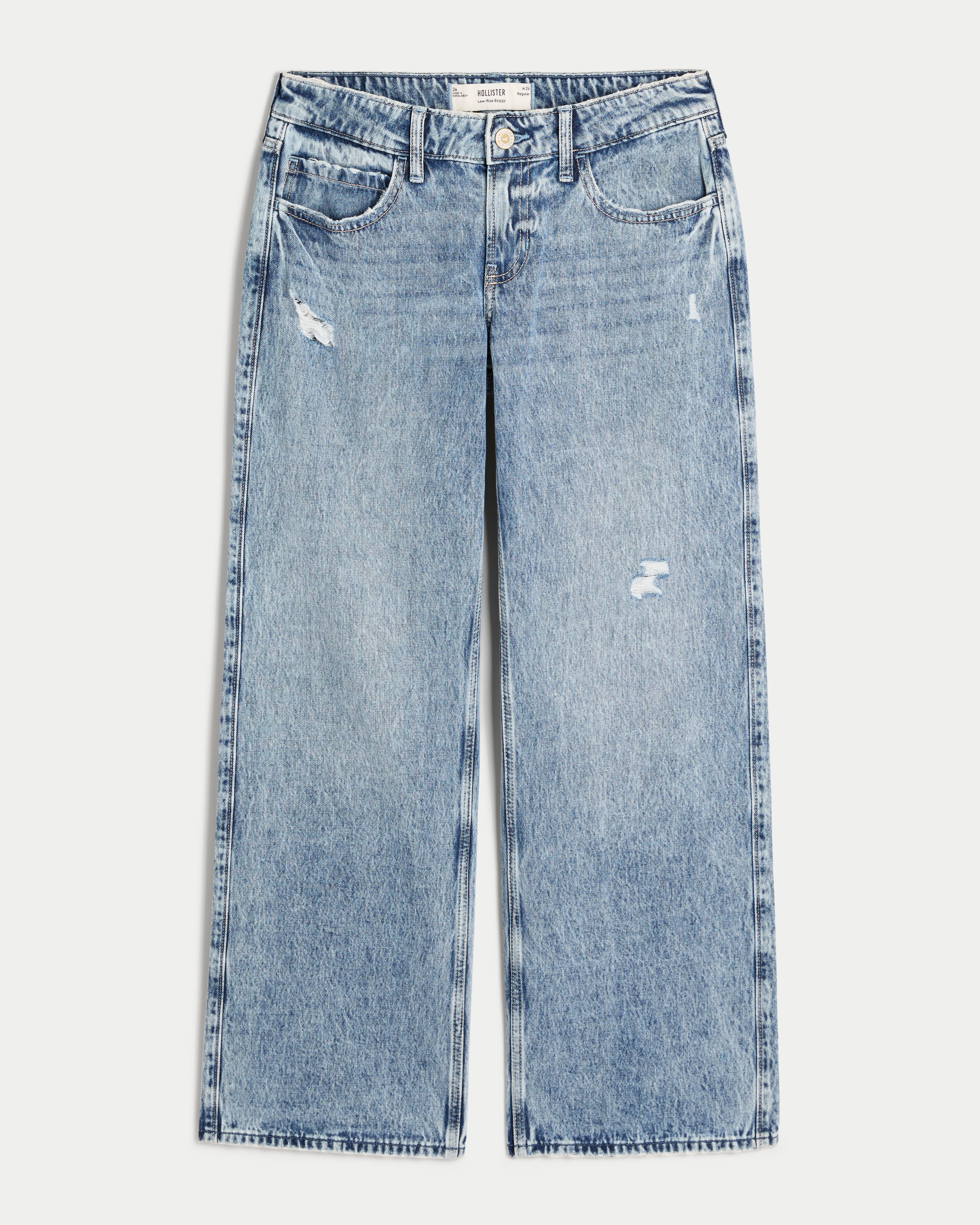 Low-Rise Distressed Medium Wash Baggy Jeans