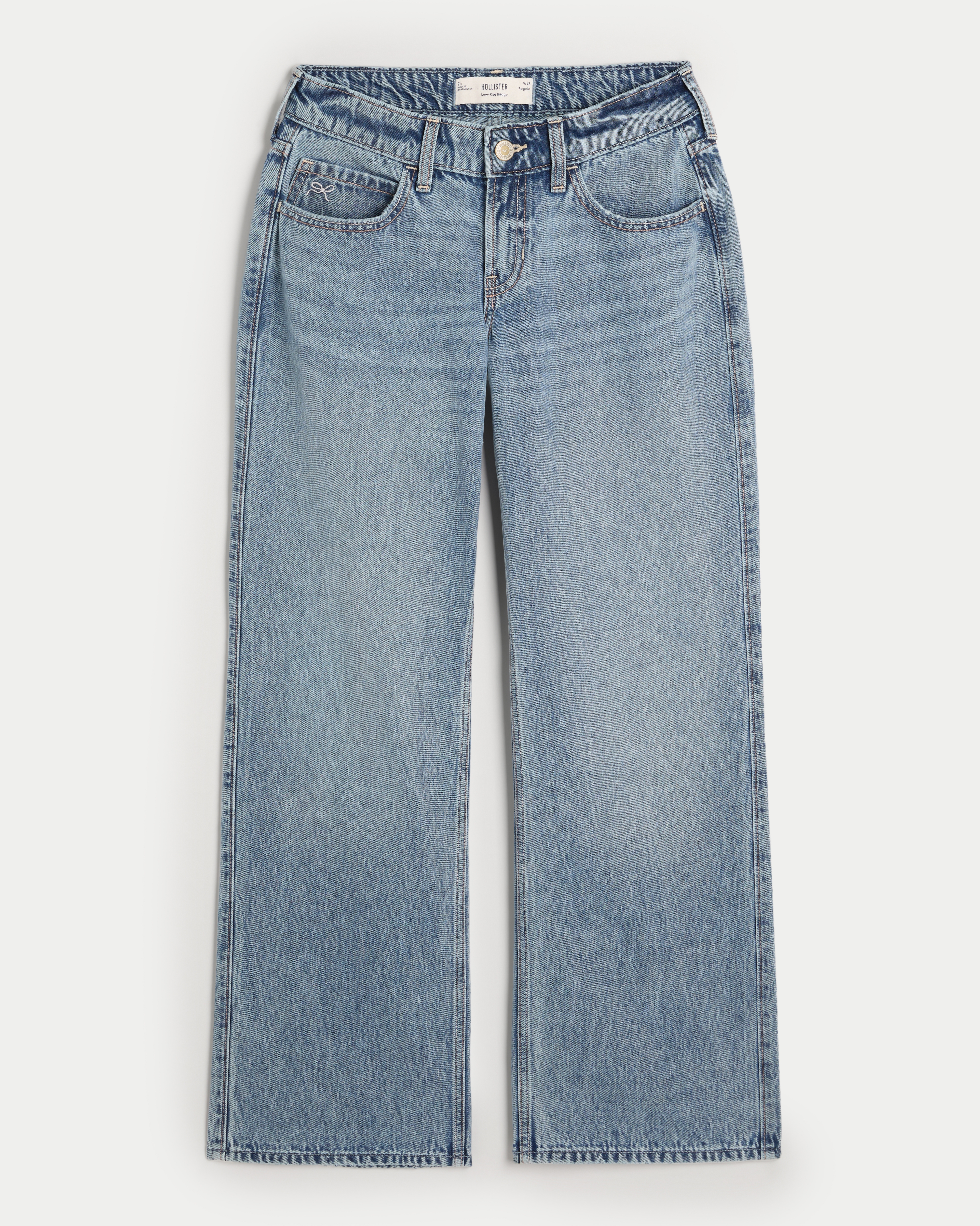 Low-Rise Embroidered Bow Baggy Jeans