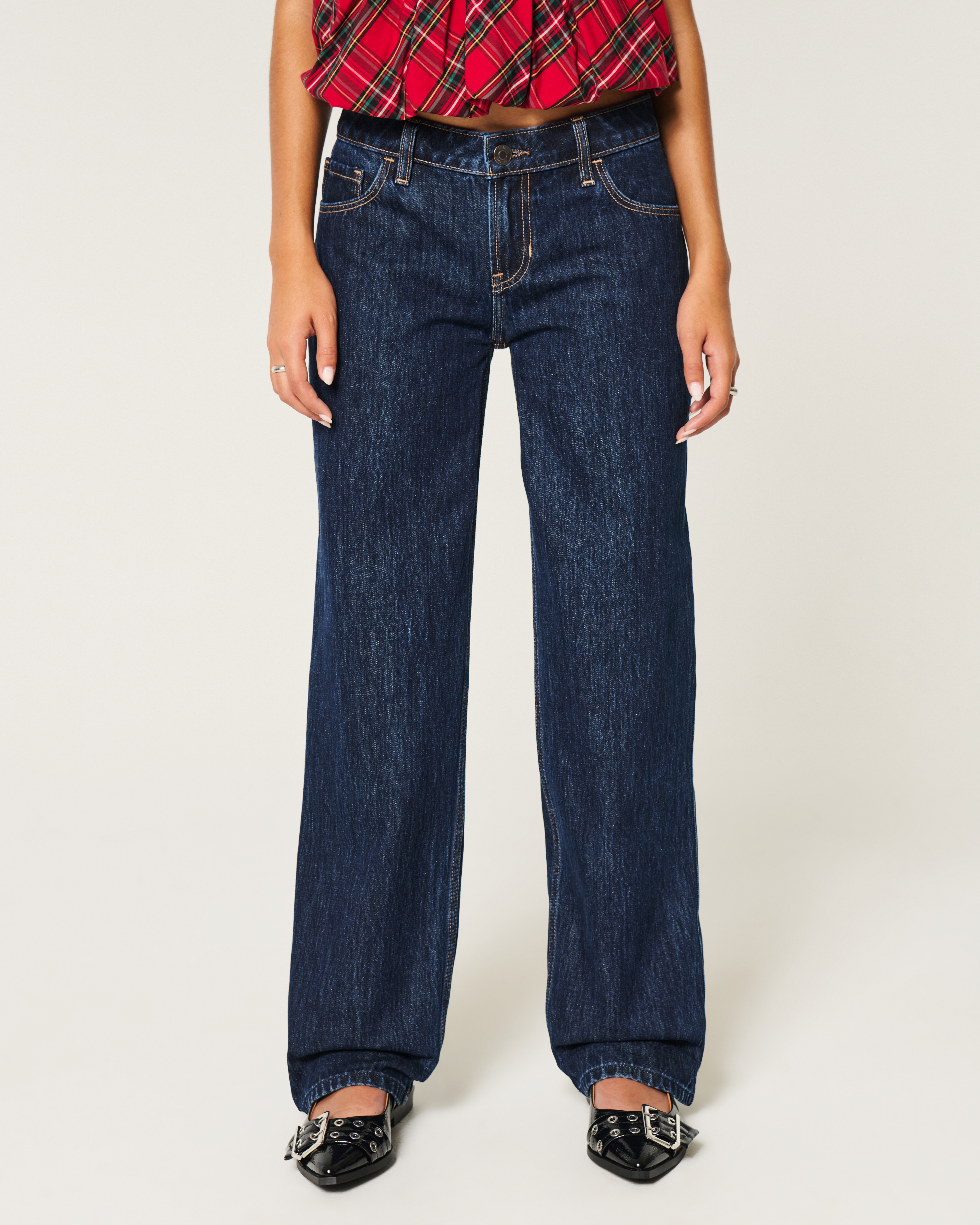 Low-Rise Dark Wash Loose Jeans