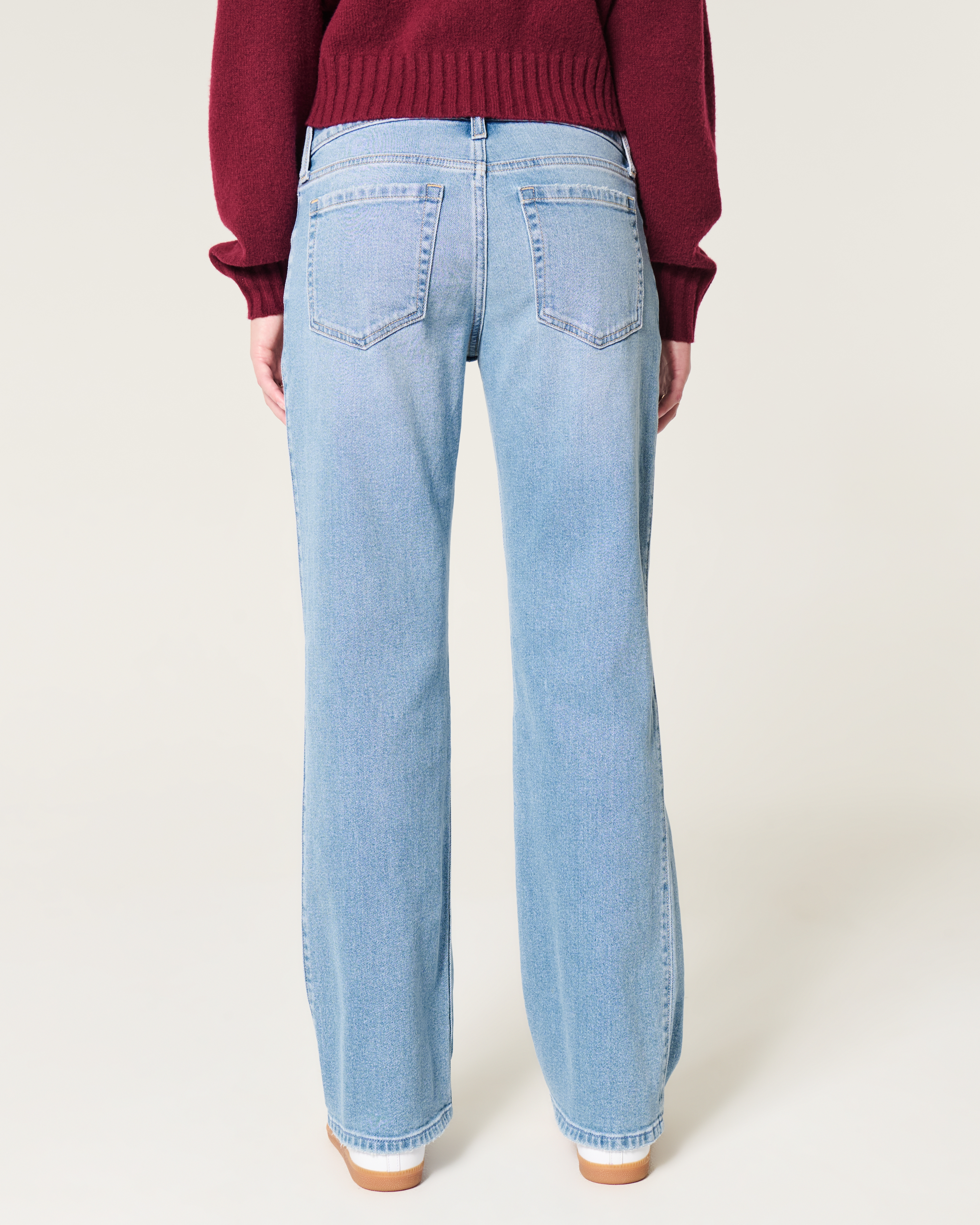 Low-Rise Ripped Medium Wash Relaxed Straight Jeans