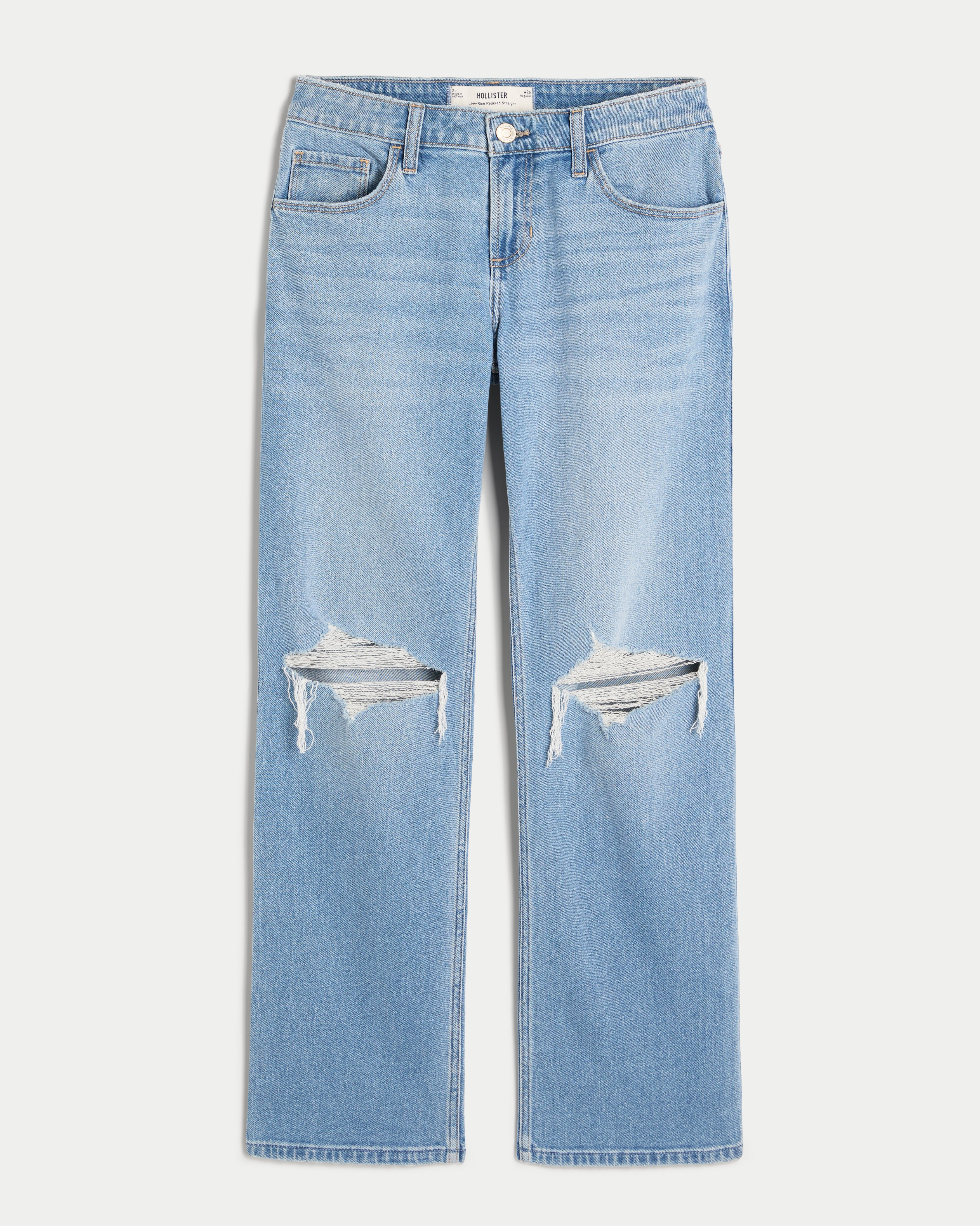 Low-Rise Ripped Relaxed Straight Jeans