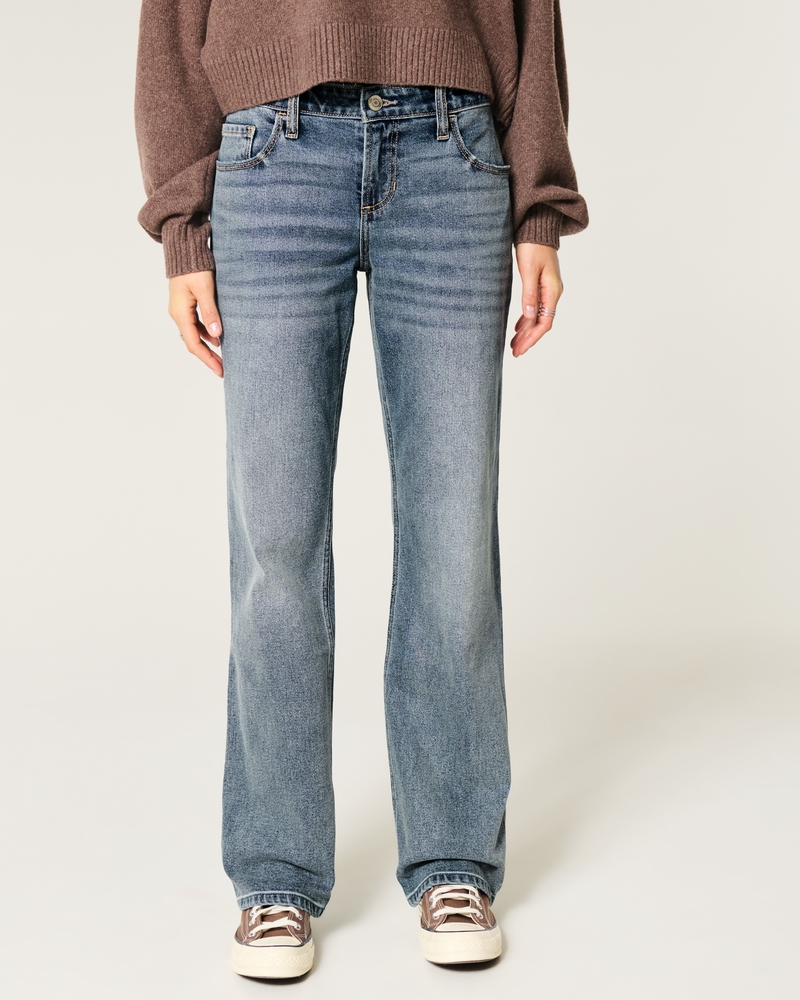 Low-Rise Distressed Medium Wash Relaxed Straight Jeans