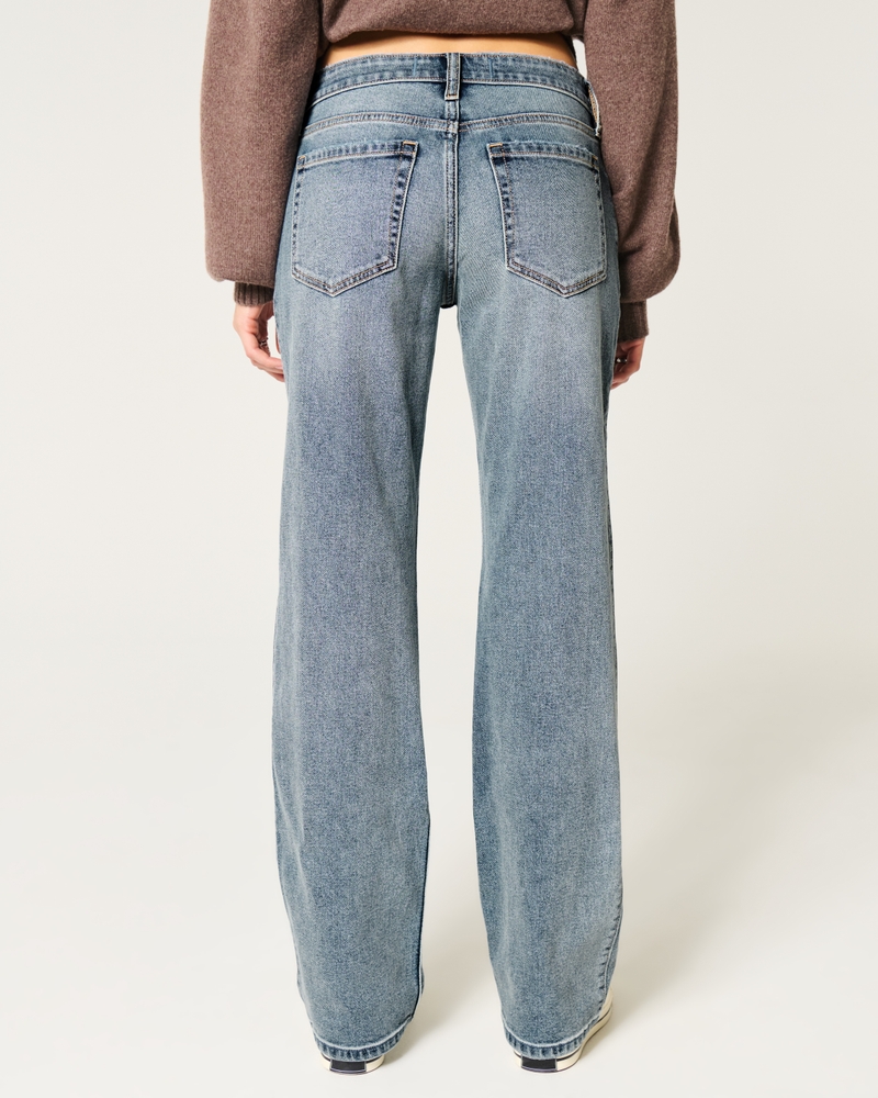 Low-Rise Distressed Medium Wash Relaxed Straight Jeans