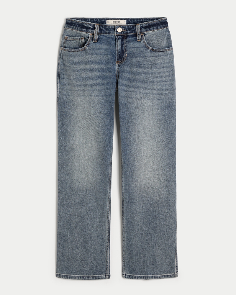 Low-Rise Distressed Medium Wash Relaxed Straight Jeans